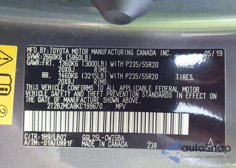 2019 Lexus Rx 350 z USA, uszkodzony, nr VIN 2T2BZMCA8KC199670